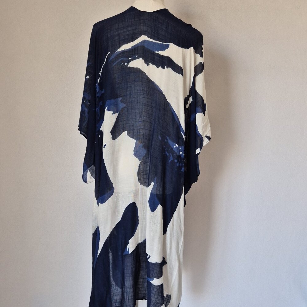 NWT Macchia Di Ruggine Kimono Cover Up Wrap Shawl Viscose Navy White One Size - Picture 4 of 9